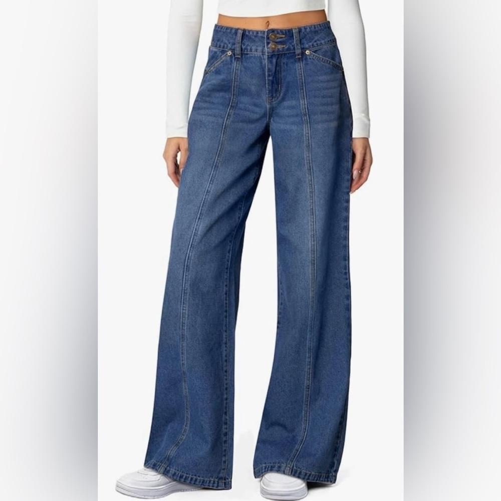 Sidefeel Wide Leg Seamed Front Women’s Blue Jeans Size 8 NWOT